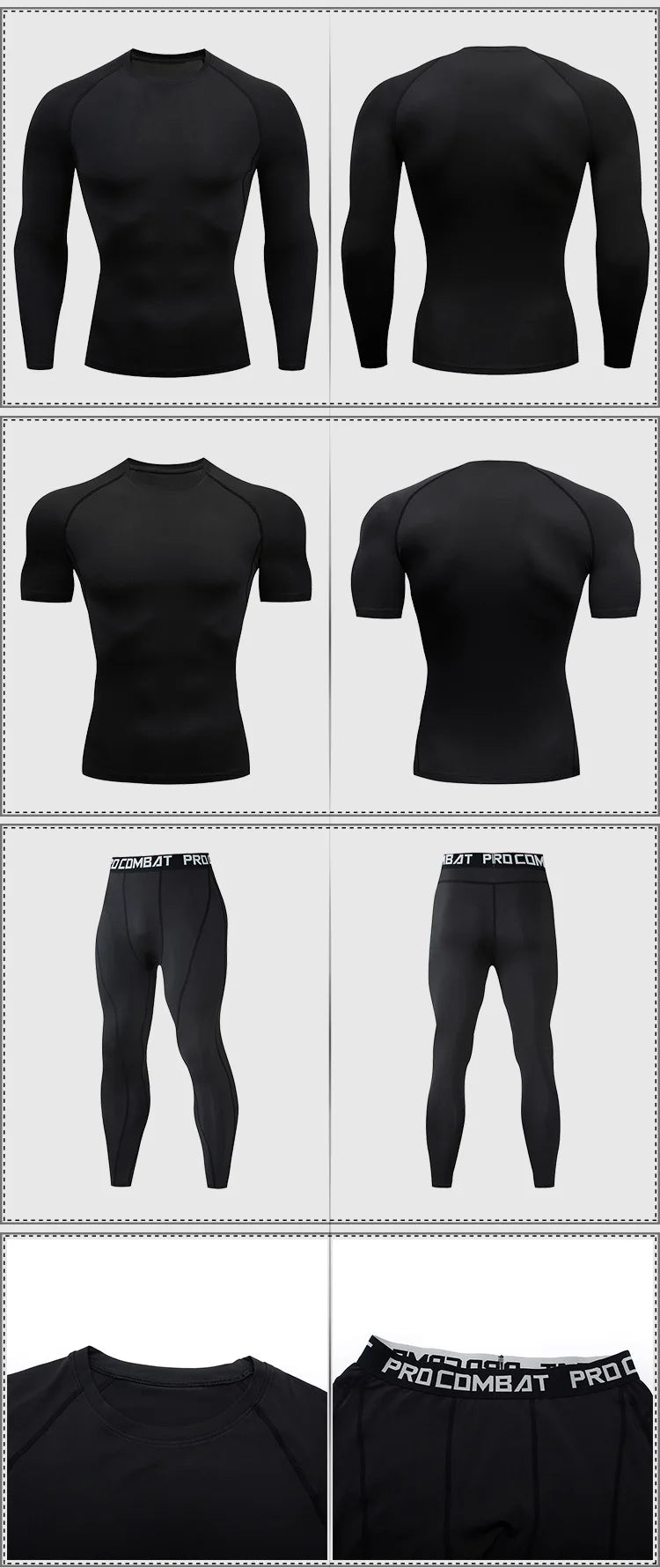 Men's 2/3pcs sets Boxing suit rashguard male kit MMA compression clothing men long-sleeved t-shirt+leggings tracksuit Sport Suit