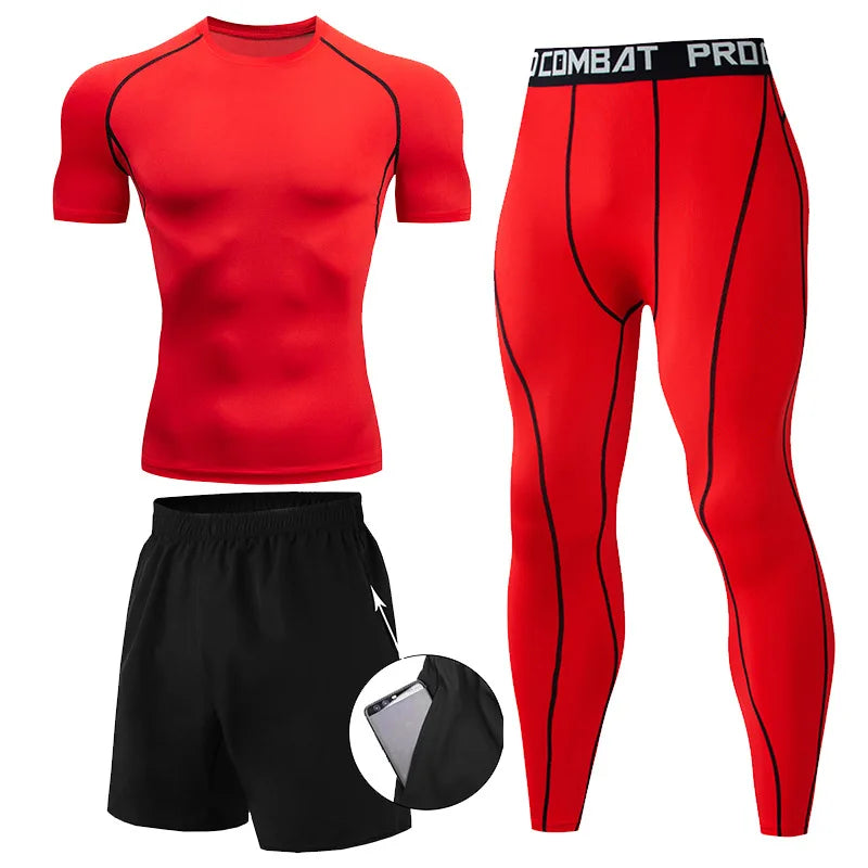 Men's 2/3pcs sets Boxing suit rashguard male kit MMA compression clothing men long-sleeved t-shirt+leggings tracksuit Sport Suit