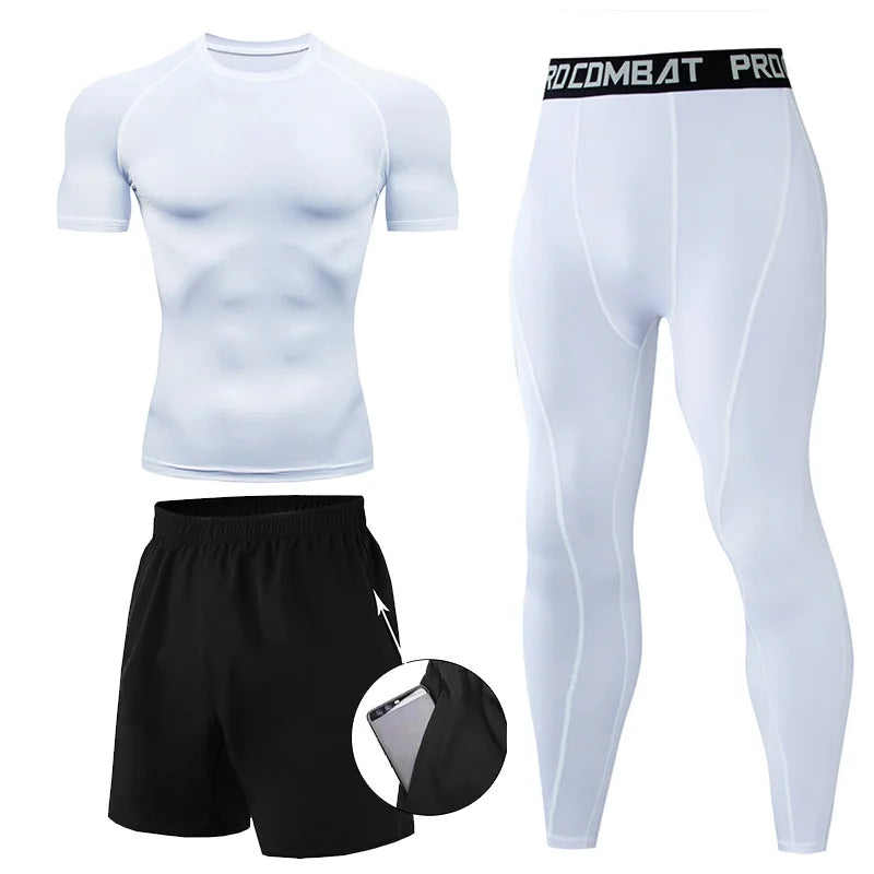 Men's 2/3pcs sets Boxing suit rashguard male kit MMA compression clothing men long-sleeved t-shirt+leggings tracksuit Sport Suit