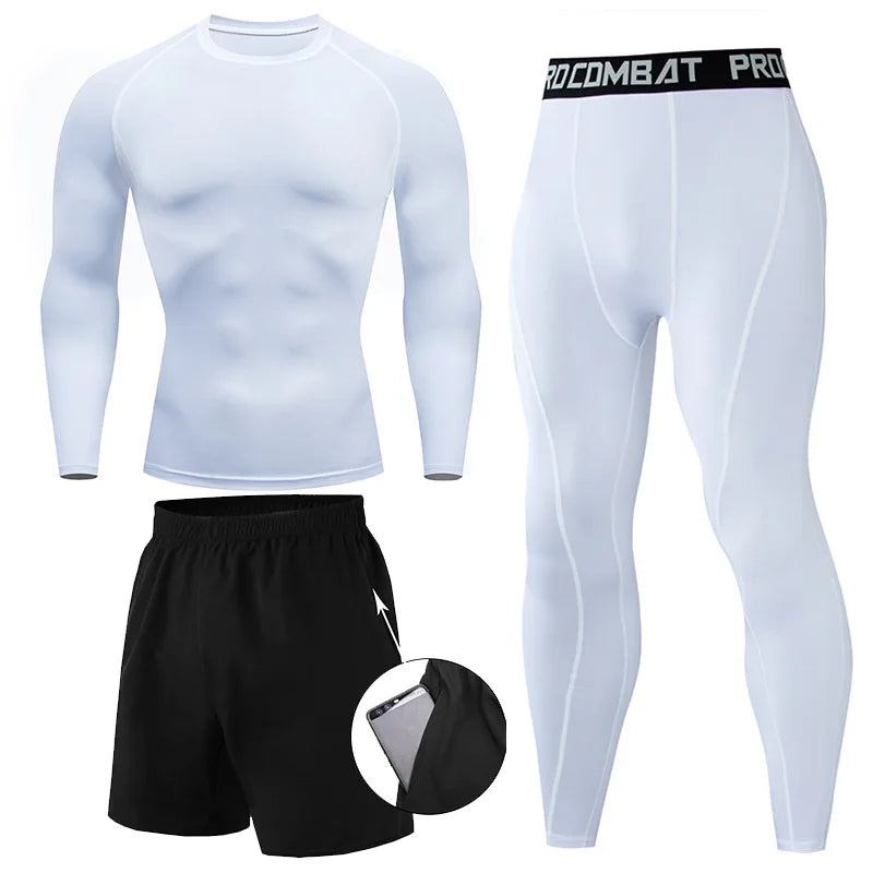 Men's 2/3pcs sets Boxing suit rashguard male kit MMA compression clothing men long-sleeved t-shirt+leggings tracksuit Sport Suit