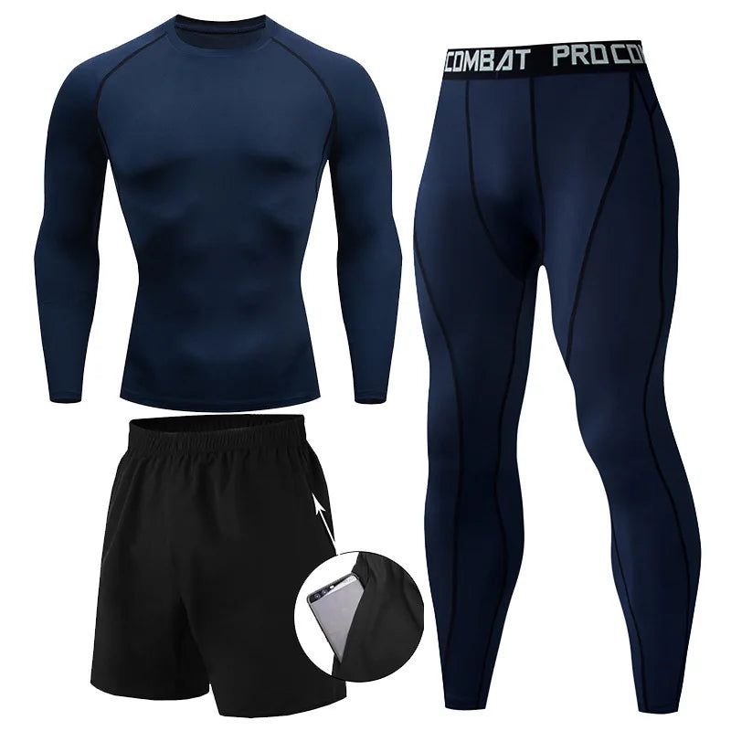 Men's 2/3pcs sets Boxing suit rashguard male kit MMA compression clothing men long-sleeved t-shirt+leggings tracksuit Sport Suit