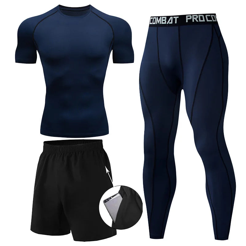 Men's 2/3pcs sets Boxing suit rashguard male kit MMA compression clothing men long-sleeved t-shirt+leggings tracksuit Sport Suit