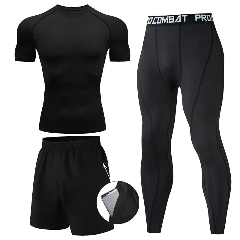 Men's 2/3pcs sets Boxing suit rashguard male kit MMA compression clothing men long-sleeved t-shirt+leggings tracksuit Sport Suit