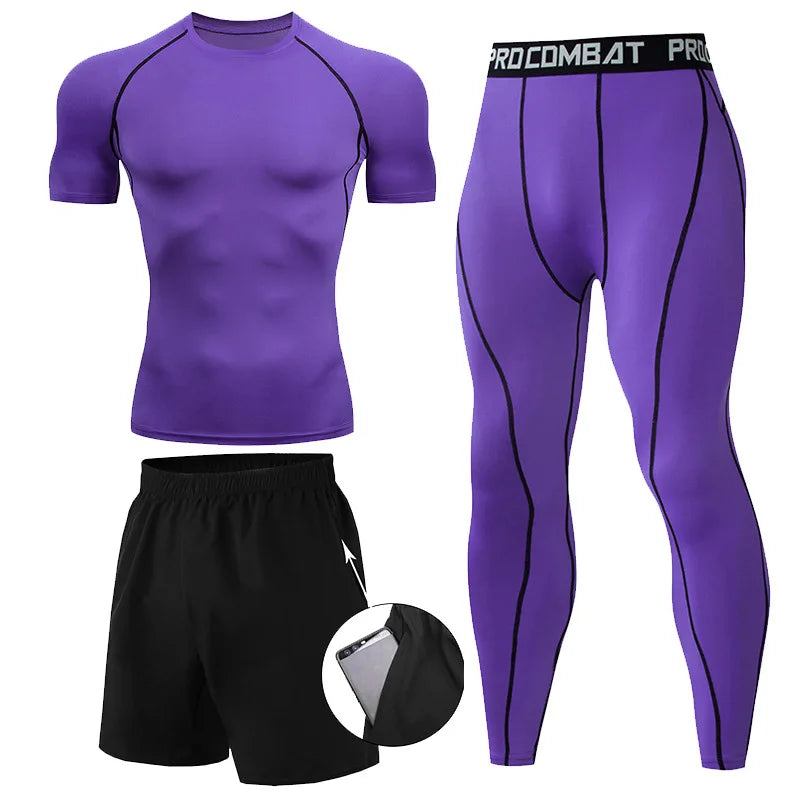 Men's 2/3pcs sets Boxing suit rashguard male kit MMA compression clothing men long-sleeved t-shirt+leggings tracksuit Sport Suit