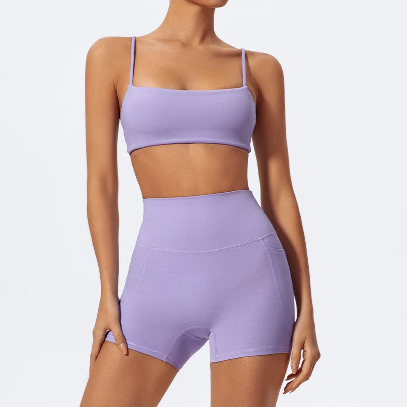 Ctenkevet Women Two Piece Gym Workout Set Female Bra Yoga Sets 2ps Shorts Fitness Wear Women Quick-Dry Camisole Sports Bra Suits