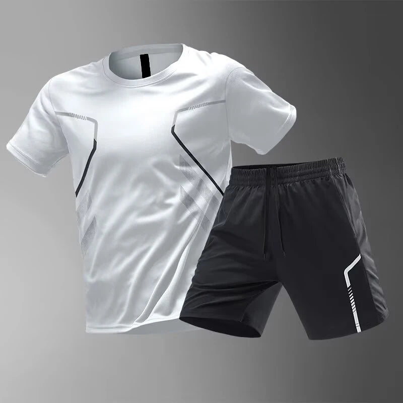 Plus Size Men's Quick-Drying Short-Sleeved Shorts Suit Sportswear Men's Leisure Sports Running Fitness T-Shirt Shorts Set men