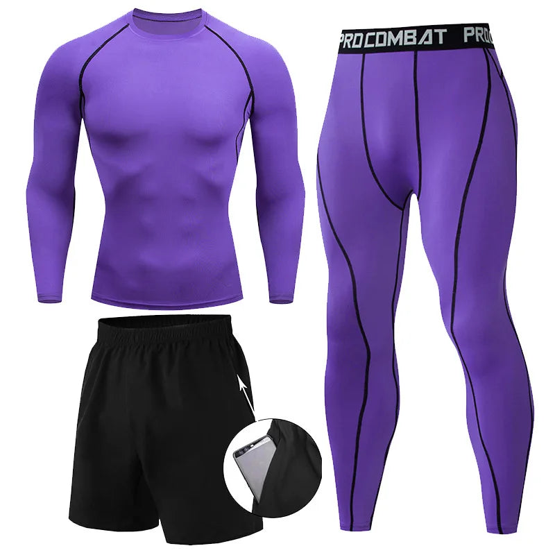 Men's 2/3pcs sets Boxing suit rashguard male kit MMA compression clothing men long-sleeved t-shirt+leggings tracksuit Sport Suit