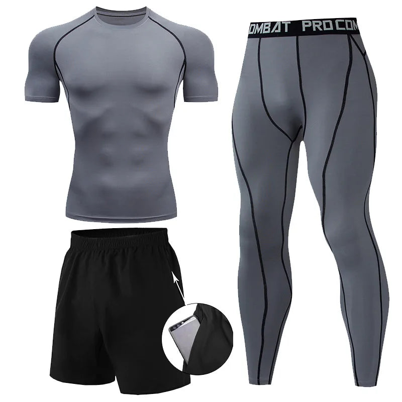 Men's 2/3pcs sets Boxing suit rashguard male kit MMA compression clothing men long-sleeved t-shirt+leggings tracksuit Sport Suit