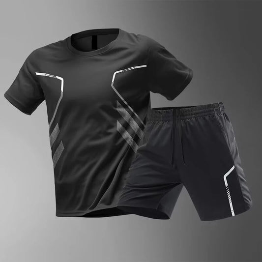 Plus Size Men's Quick-Drying Short-Sleeved Shorts Suit Sportswear Men's Leisure Sports Running Fitness T-Shirt Shorts Set men